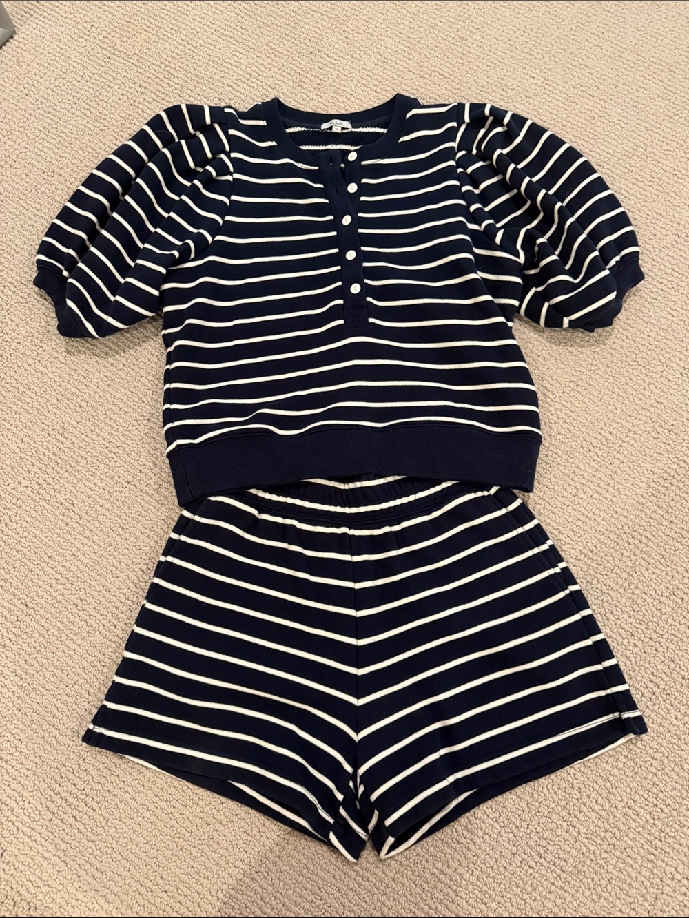 Rails Navy and White Striped Puff-Sleeve Sweatshirt Set